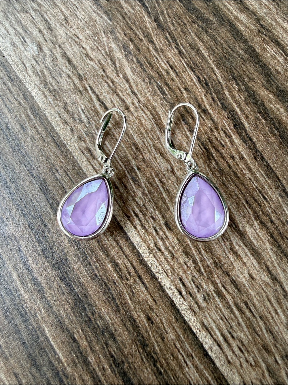 Touchstone Crystal Silver Teardrop Lavender Drop Earrings